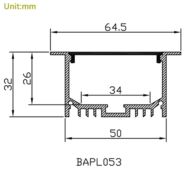 BAPL053 Aluminum Profile - Inner Width 34mm(1.33inch) - LED Strip Anodizing Extrusion Channel BAPL053 Aluminum Profile - Inner Width 34mm(1.33inch) - LED Strip Anodizing Extrusion Channel